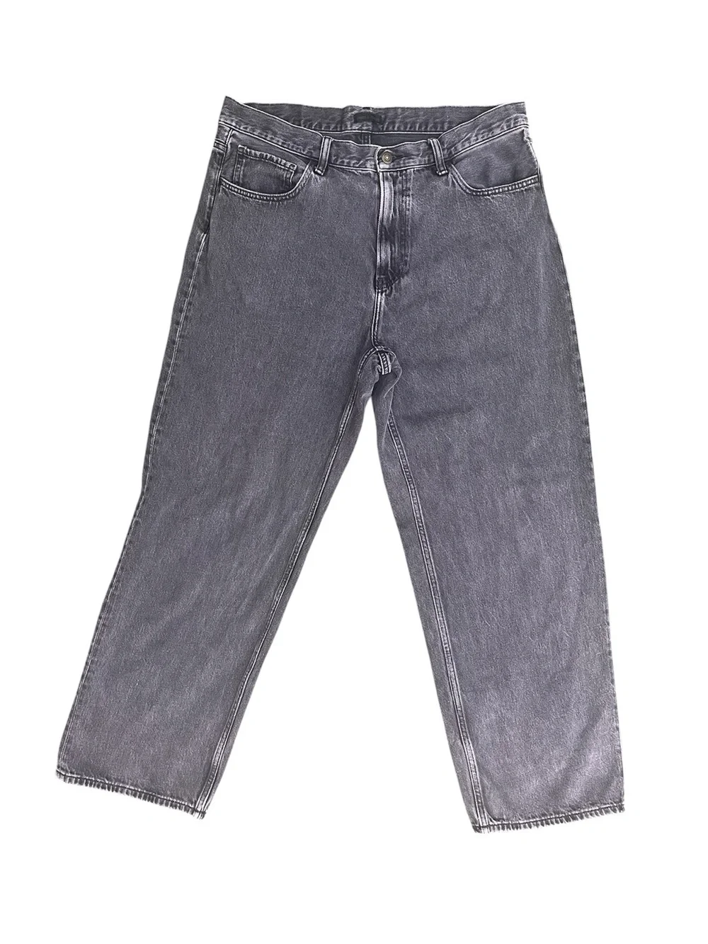 UNIQLO Men's Wide Straight Jeans Size 36 Washed Black Denim High Rise 36x30 EUC